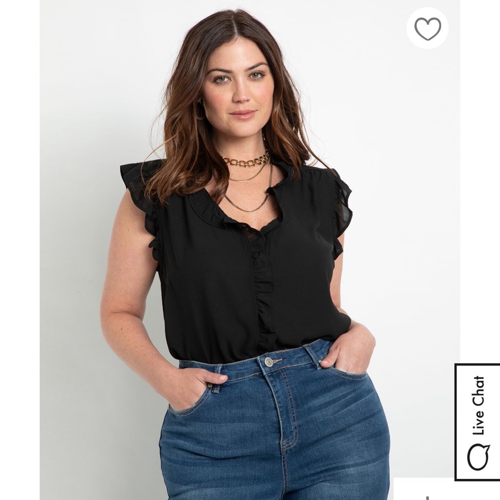 Eloquii Black Ruffle Placket Shell